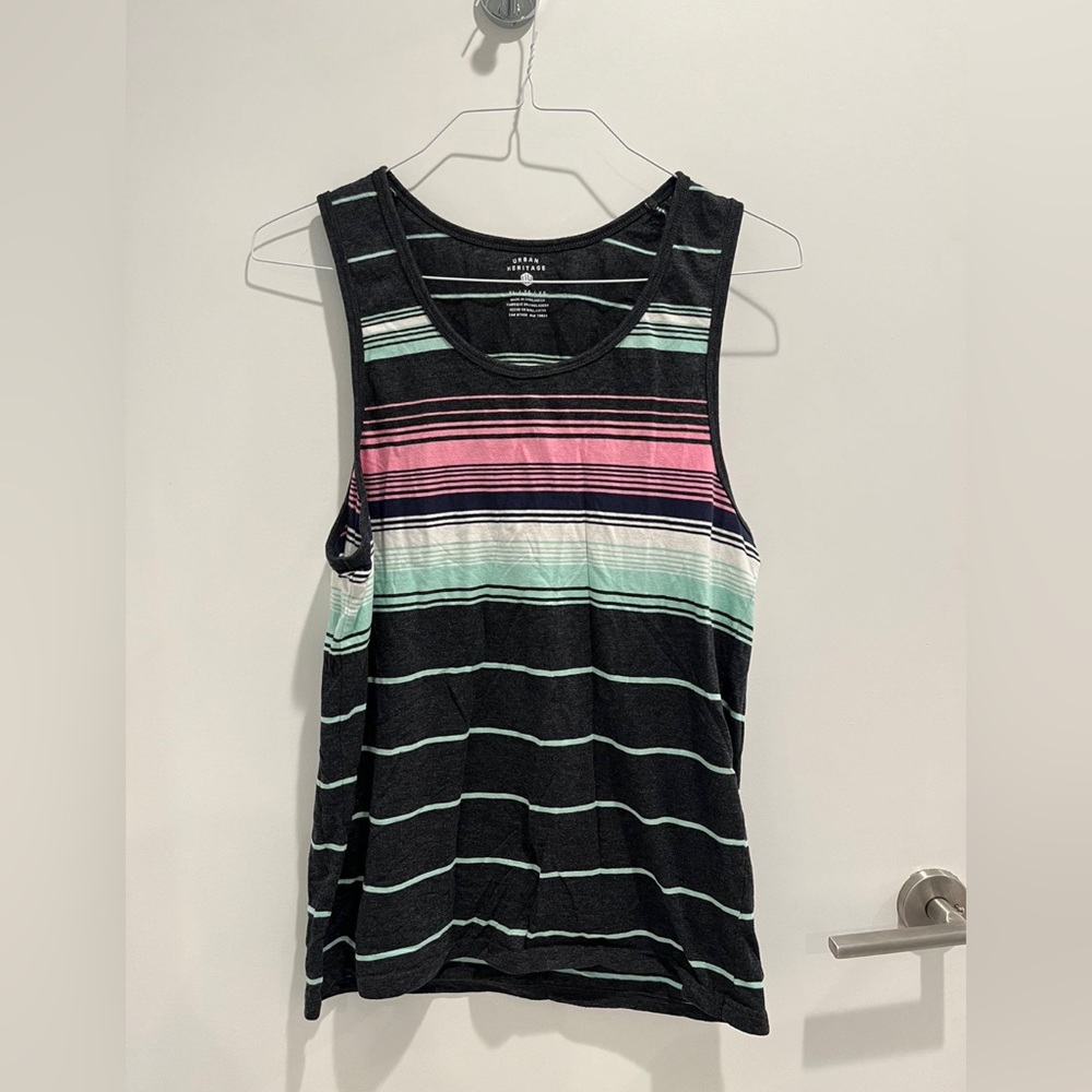 Goodfellow & Co Black Tank Top with Pink and Green Stripes